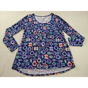 LulaRoe Top Ladies M Black Aztec Pattern Long Sleeve Comfort Stretch (1226)